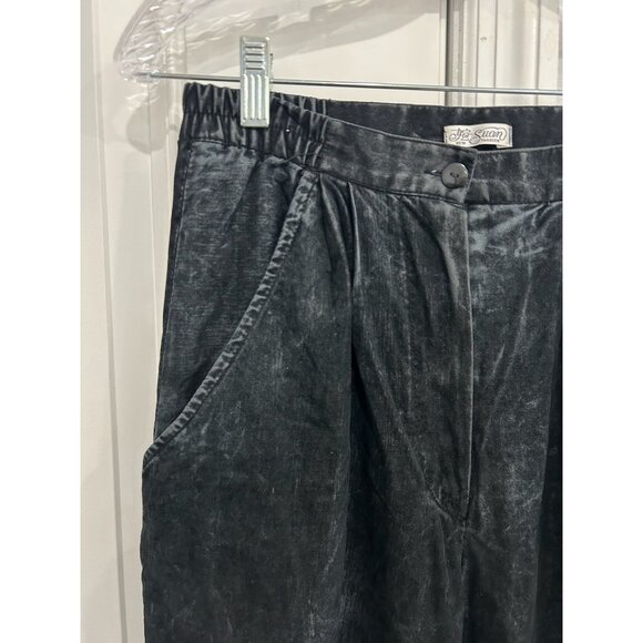 Vintage Suan Fashion Black Velvet Womens Tapered Pants Elastic Waist - Picture 4 of 8